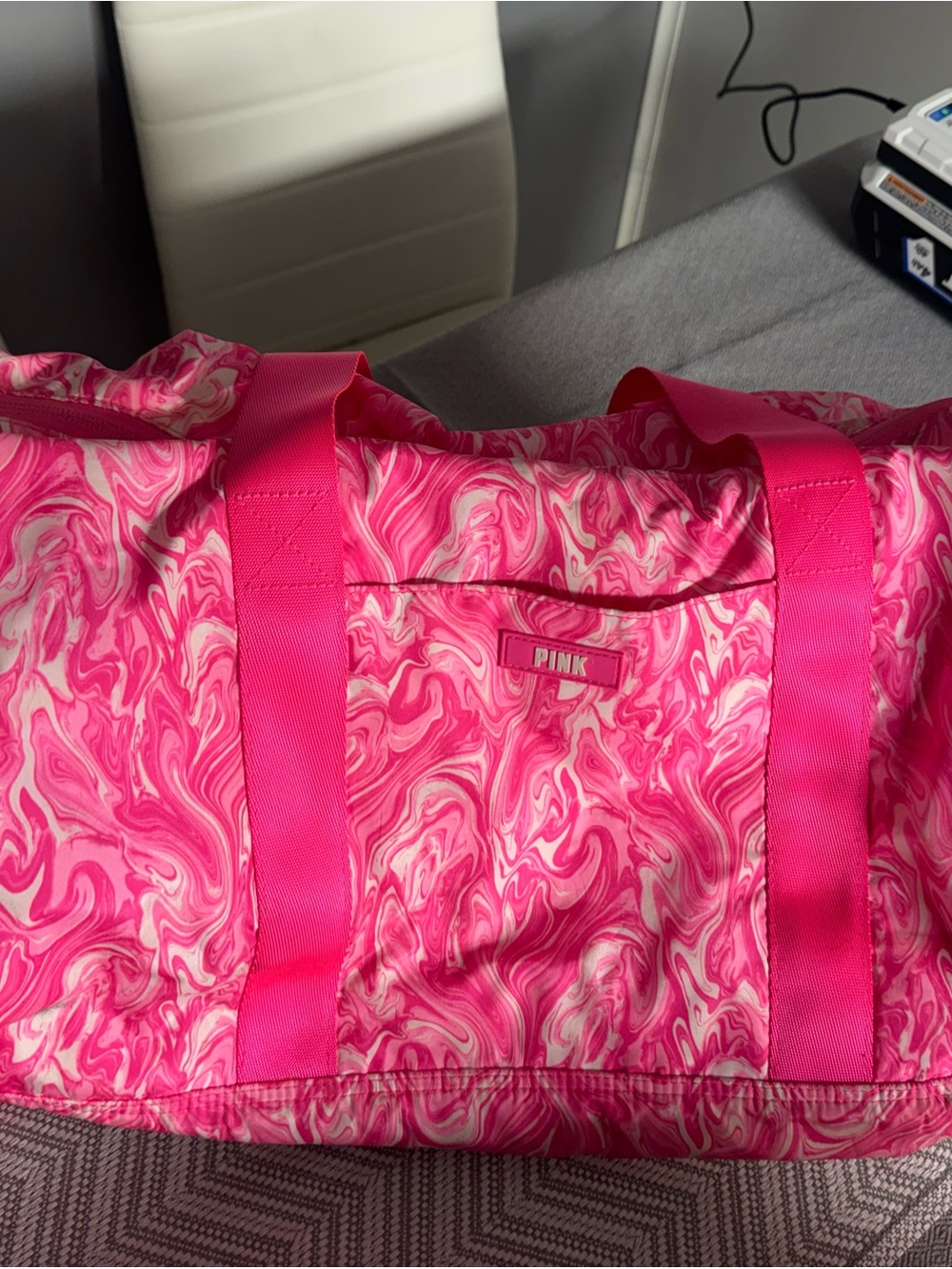 Victoria's Secret PINK Hot Pink and White Marbled Duffle Bag